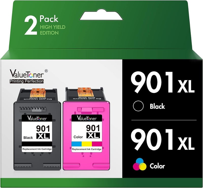 Valuetoner Remanufactured Ink Cartridge Replacement for HP 901 Ink Cartridges 901XL Compatible for HP Officejet 4500 G510a J4524 J4540 J4550 J4580 J4624 J4640 J4680 Printer (1 Black, 1 Color, 2 Pack) - Image 1